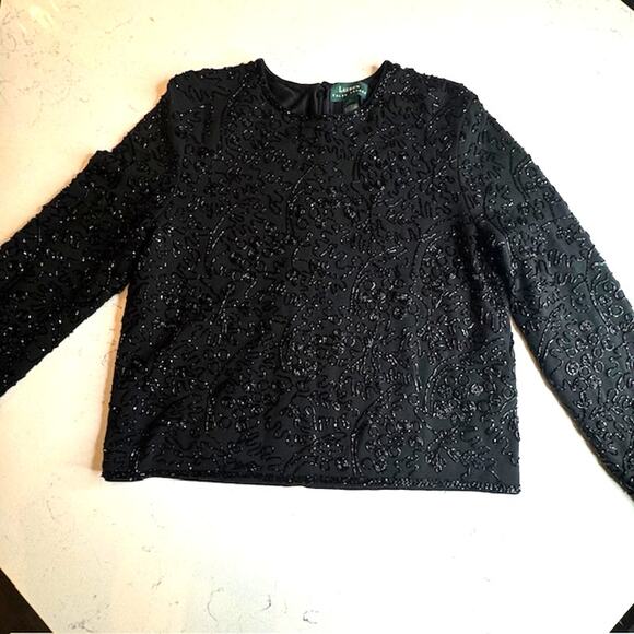 Elevated Luxurious Black Beaded Shimmering Top Sz Large - Picture 10 of 16